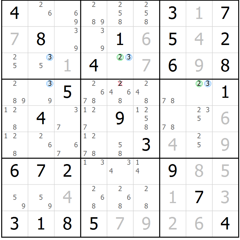 Position des candidats pour la solution de la Gr 82 page 85 du magazine de sudoku Maestro n° 104