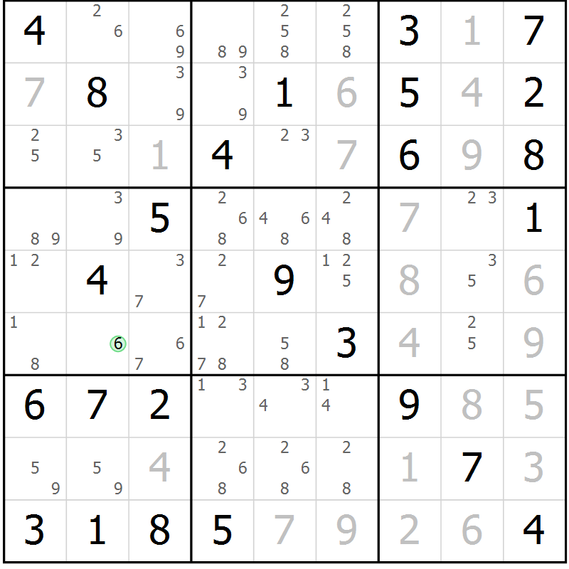 Position des candidats pour la solution de la Gr 82 page 85 du magazine de sudoku Maestro n° 104