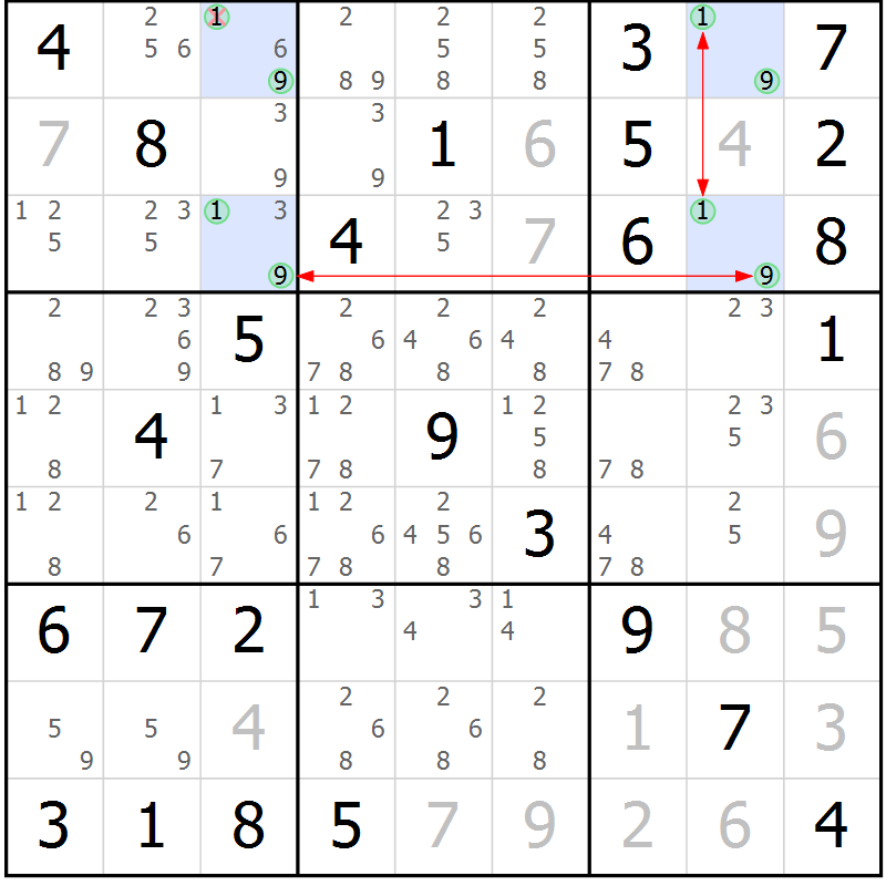 Position des candidats pour la solution de la Gr 82 page 85 du magazine de sudoku Maestro n° 104