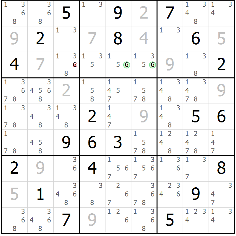 Position des candidats pour la solution de la Gr 83 page 86 du magazine de sudoku Maestro n° 104