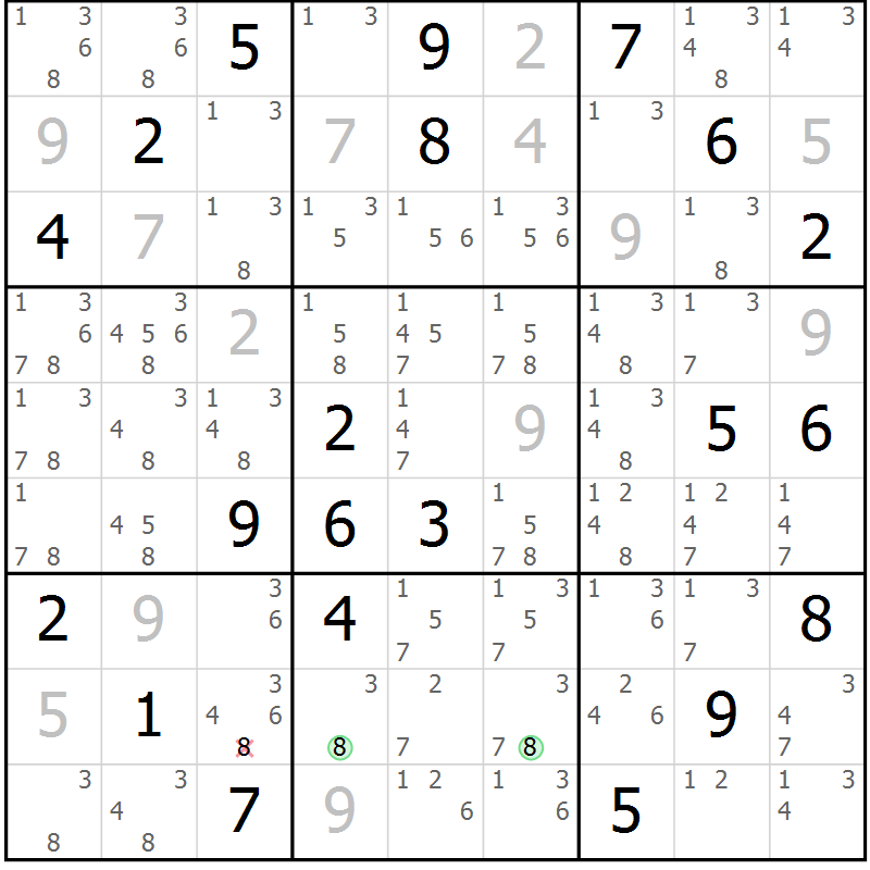 Position des candidats pour la solution de la Gr 83 page 86 du magazine de sudoku Maestro n° 104