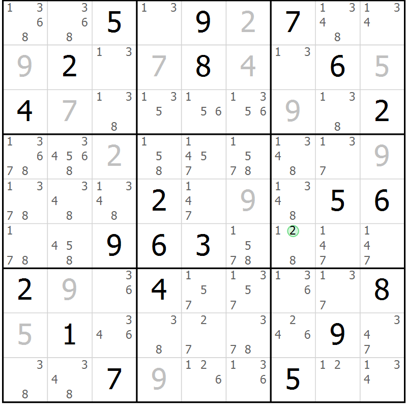 Position des candidats pour la solution de la Gr 83 page 86 du magazine de sudoku Maestro n° 104