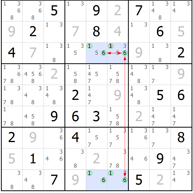 Position des candidats pour la solution de la Gr 83 page 86 du magazine de sudoku Maestro n° 104