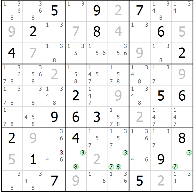 Position des candidats pour la solution de la Gr 83 page 86 du magazine de sudoku Maestro n° 104