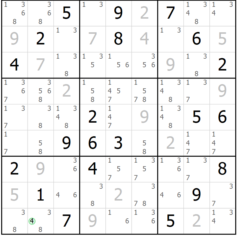 Position des candidats pour la solution de la Gr 83 page 86 du magazine de sudoku Maestro n° 104