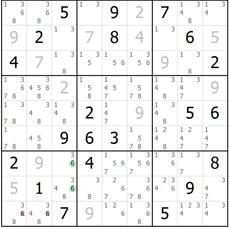 Position des candidats pour la solution de la Gr 83 page 86 du magazine de sudoku Maestro n° 104