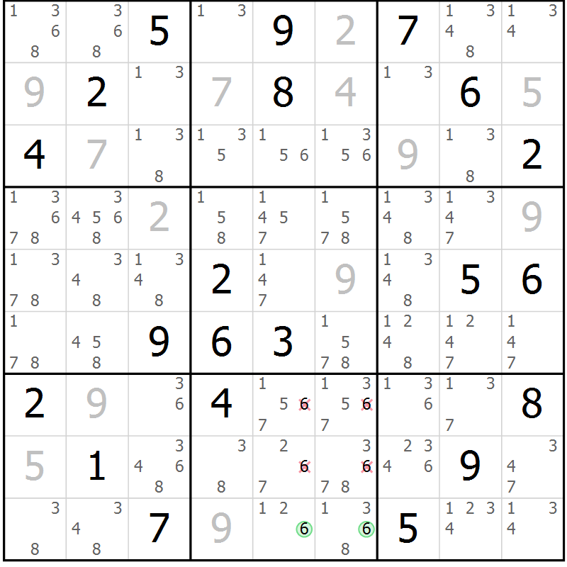 Position des candidats pour la solution de la Gr 83 page 86 du magazine de sudoku Maestro n° 104