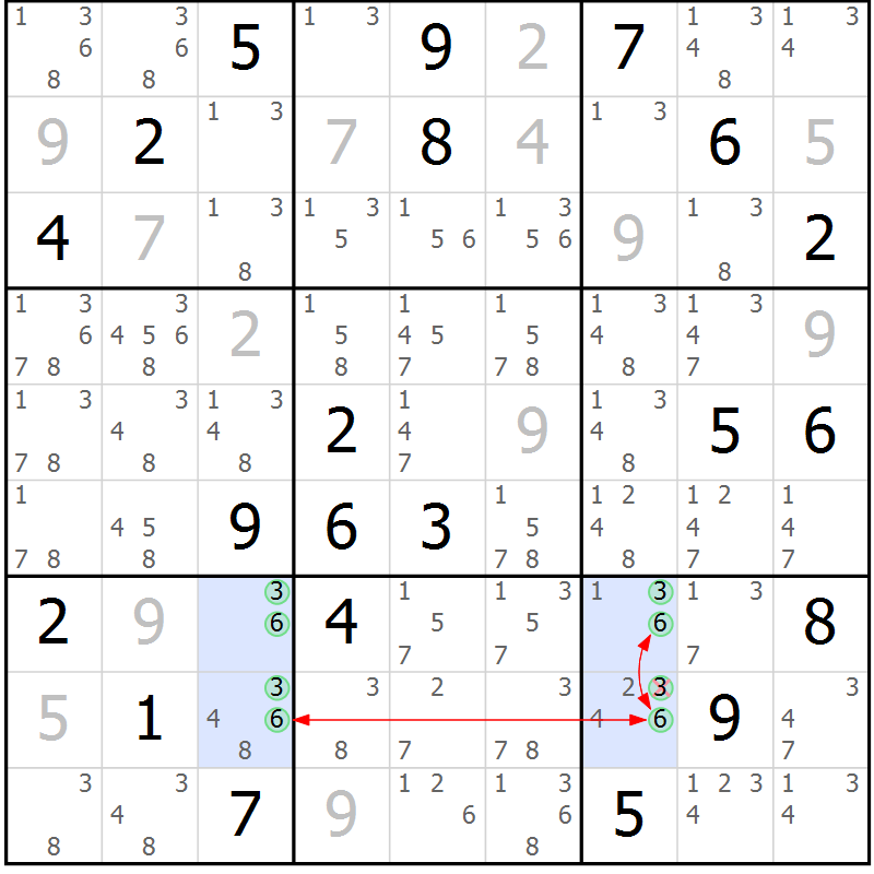 Position des candidats pour la solution de la Gr 83 page 86 du magazine de sudoku Maestro n° 104