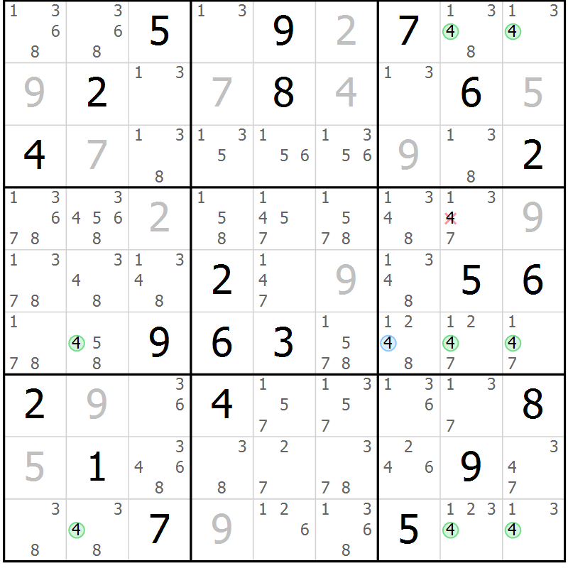 Position des candidats pour la solution de la Gr 83 page 86 du magazine de sudoku Maestro n° 104