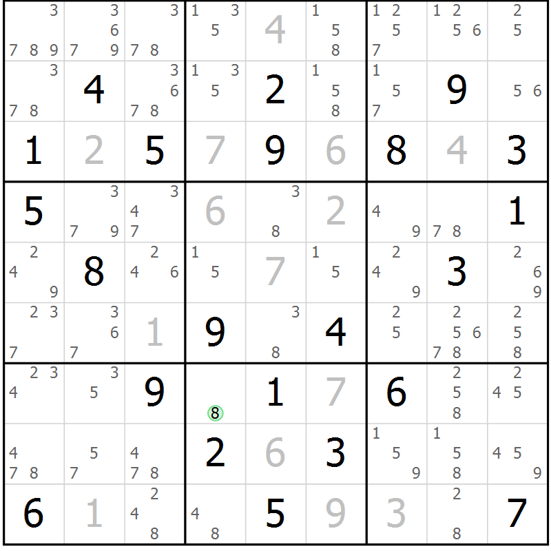 Position des candidats pour la solution de la Gr 84 page 87 du magazine de sudoku Maestro n° 104