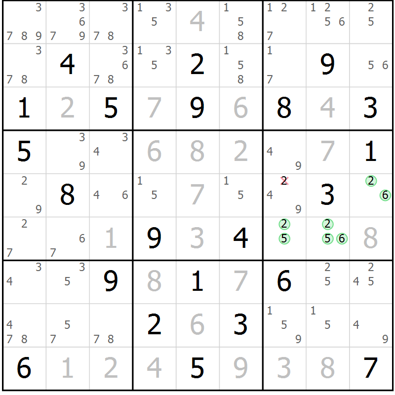 Position des candidats pour la solution de la Gr 84 page 87 du magazine de sudoku Maestro n° 104
