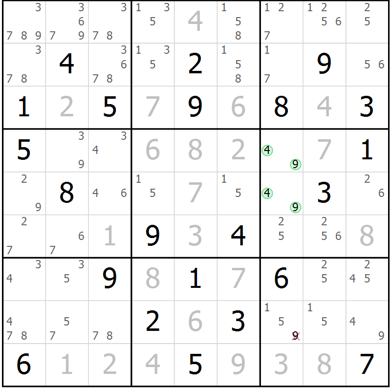 Position des candidats pour la solution de la Gr 84 page 87 du magazine de sudoku Maestro n° 104