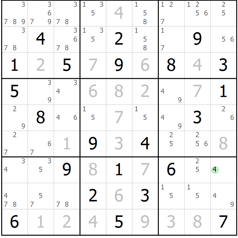 Position des candidats pour la solution de la Gr 84 page 87 du magazine de sudoku Maestro n° 104