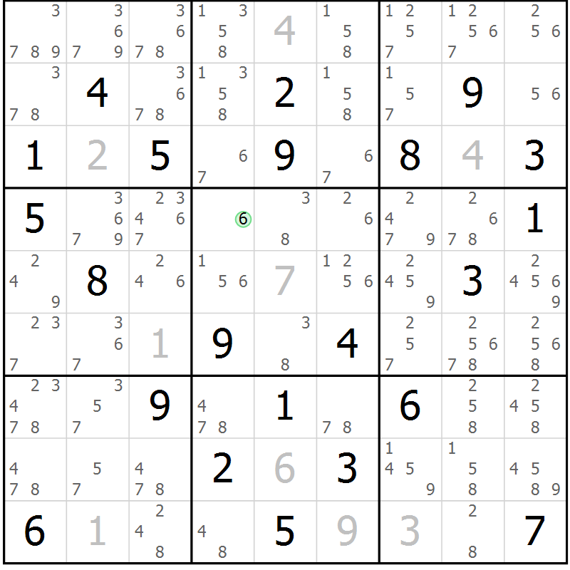 Position des candidats pour la solution de la Gr 84 page 87 du magazine de sudoku Maestro n° 104
