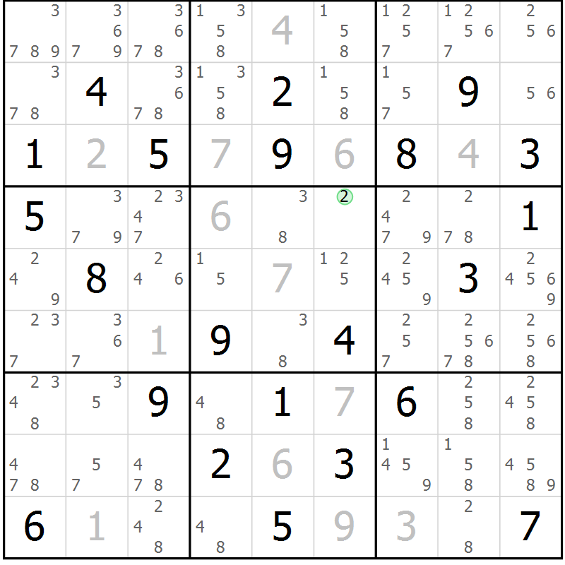 Position des candidats pour la solution de la Gr 84 page 87 du magazine de sudoku Maestro n° 104