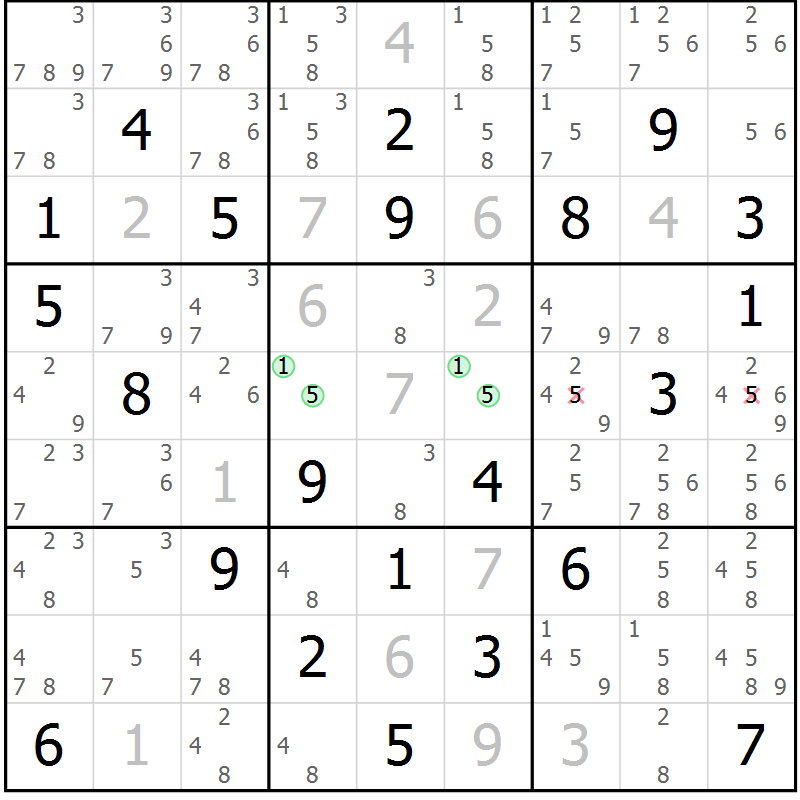 Position des candidats pour la solution de la Gr 84 page 87 du magazine de sudoku Maestro n° 104