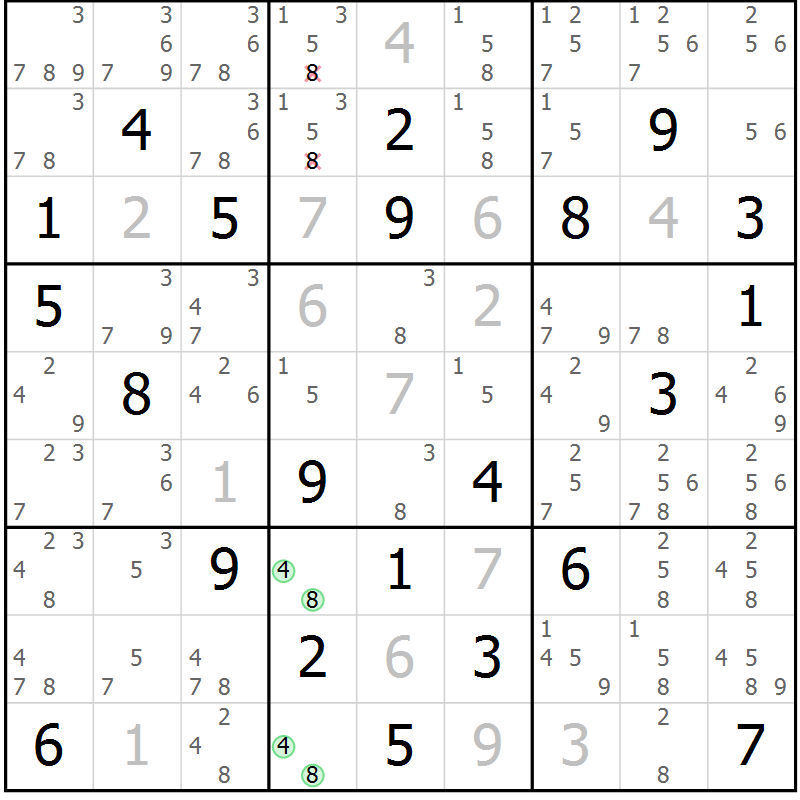 Position des candidats pour la solution de la Gr 84 page 87 du magazine de sudoku Maestro n° 104