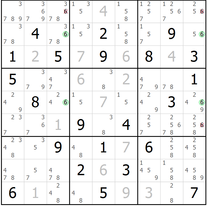 Position des candidats pour la solution de la Gr 84 page 87 du magazine de sudoku Maestro n° 104
