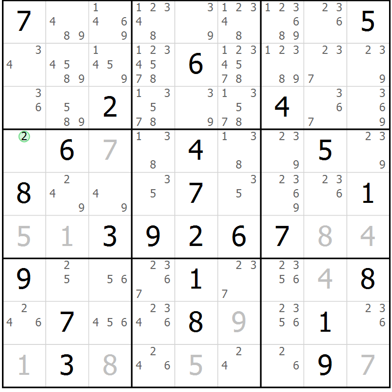 Position des candidats pour la solution de la Gr 9 page 12 du magazine de sudoku Maestro n° 104