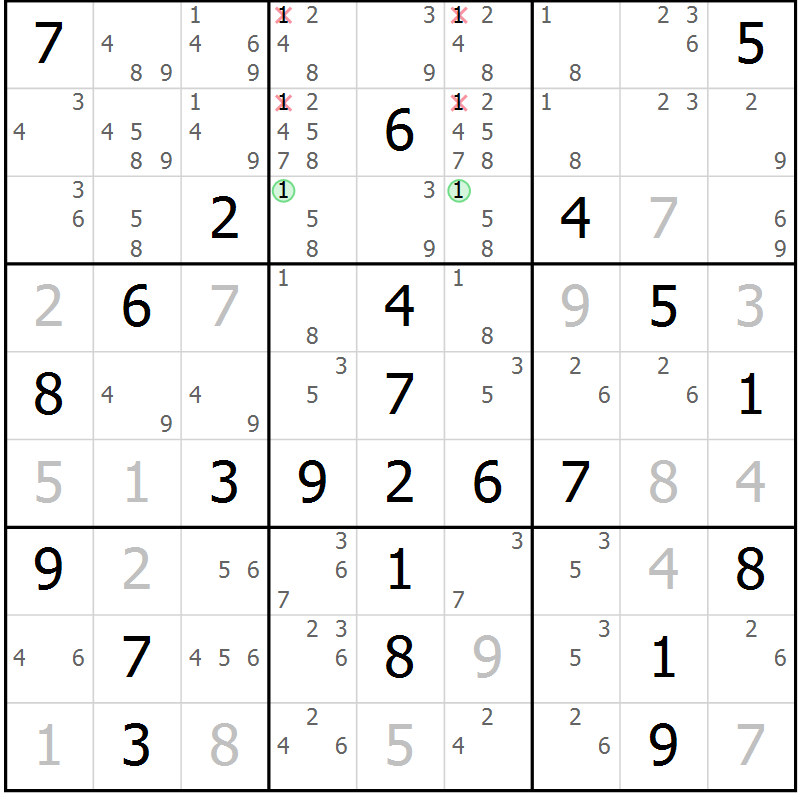 Position des candidats pour la solution de la Gr 9 page 12 du magazine de sudoku Maestro n° 104