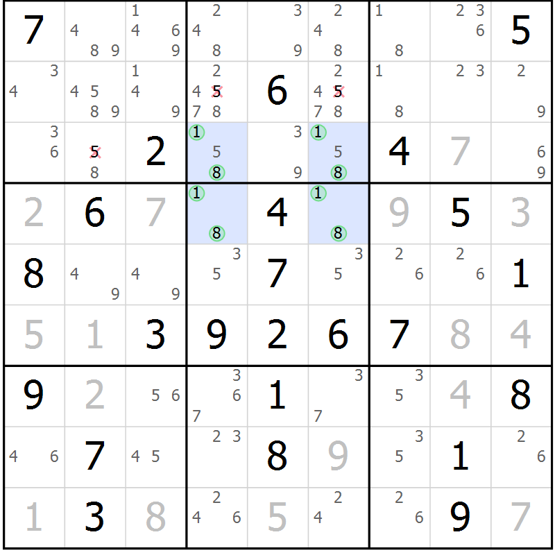 Position des candidats pour la solution de la Gr 9 page 12 du magazine de sudoku Maestro n° 104