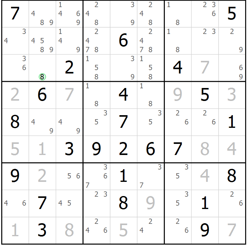 Position des candidats pour la solution de la Gr 9 page 12 du magazine de sudoku Maestro n° 104