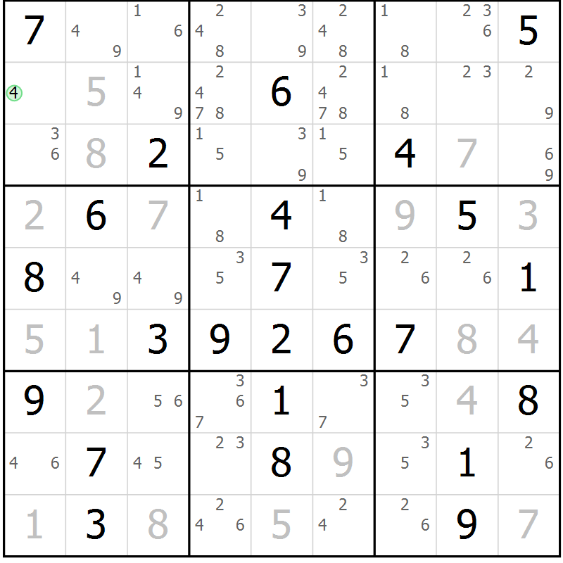 Position des candidats pour la solution de la Gr 9 page 12 du magazine de sudoku Maestro n° 104
