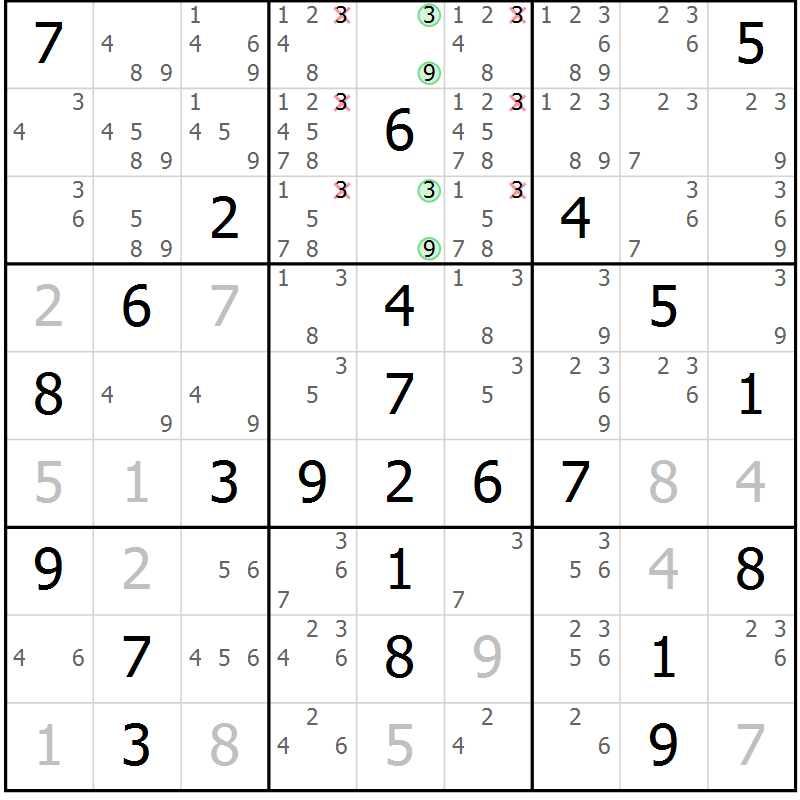 Position des candidats pour la solution de la Gr 9 page 12 du magazine de sudoku Maestro n° 104