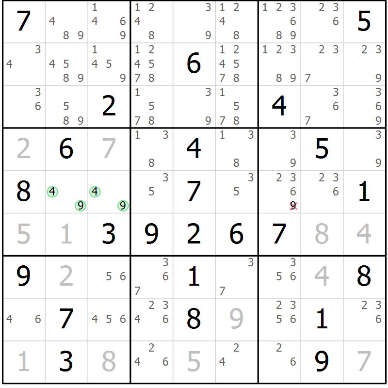 Position des candidats pour la solution de la Gr 9 page 12 du magazine de sudoku Maestro n° 104