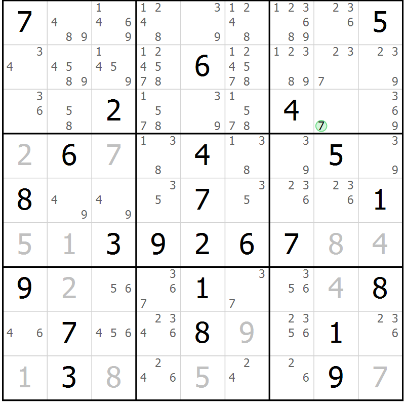 Position des candidats pour la solution de la Gr 9 page 12 du magazine de sudoku Maestro n° 104