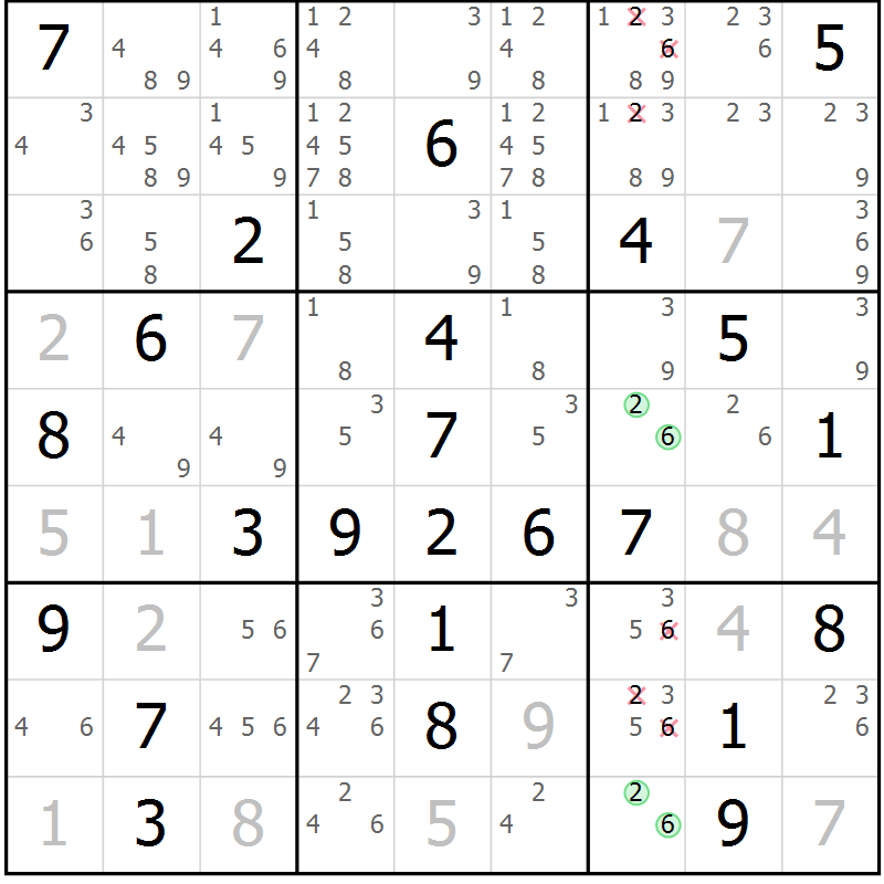 Position des candidats pour la solution de la Gr 9 page 12 du magazine de sudoku Maestro n° 104