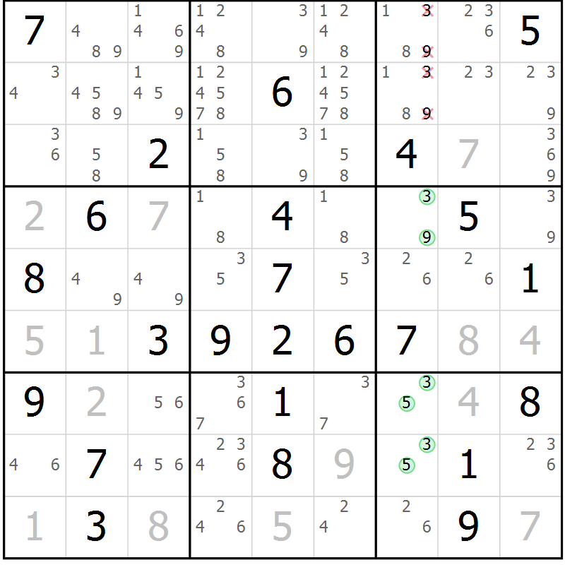 Position des candidats pour la solution de la Gr 9 page 12 du magazine de sudoku Maestro n° 104