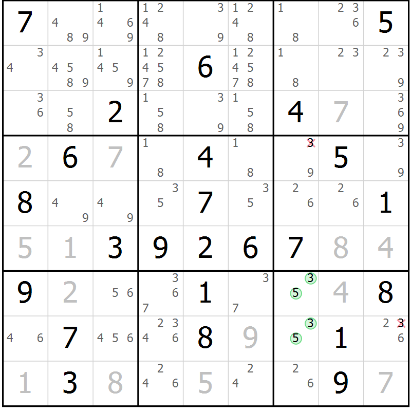 Position des candidats pour la solution de la Gr 9 page 12 du magazine de sudoku Maestro n° 104