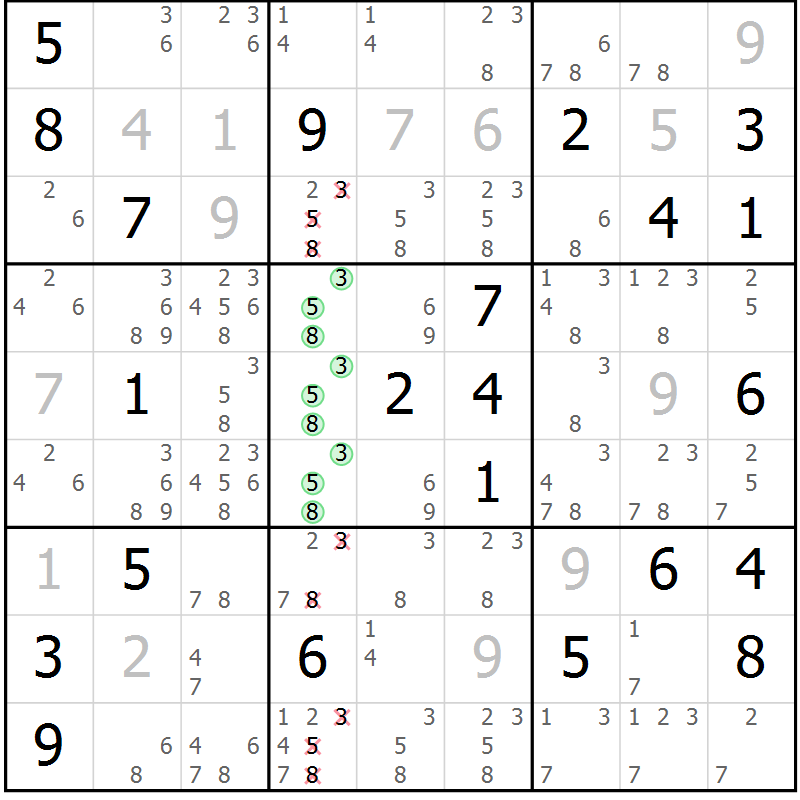 Position des candidats pour la solution de la Gr 1 page 4 du magazine de sudoku Virtuose n° 104