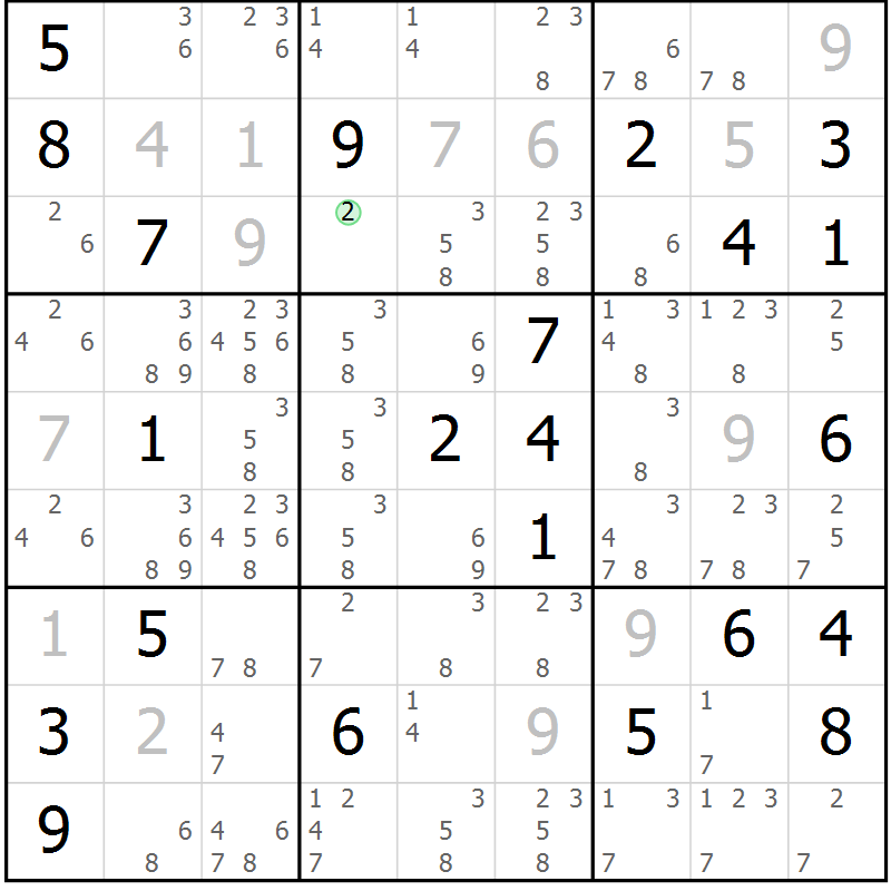 Position des candidats pour la solution de la Gr 1 page 4 du magazine de sudoku Virtuose n° 104