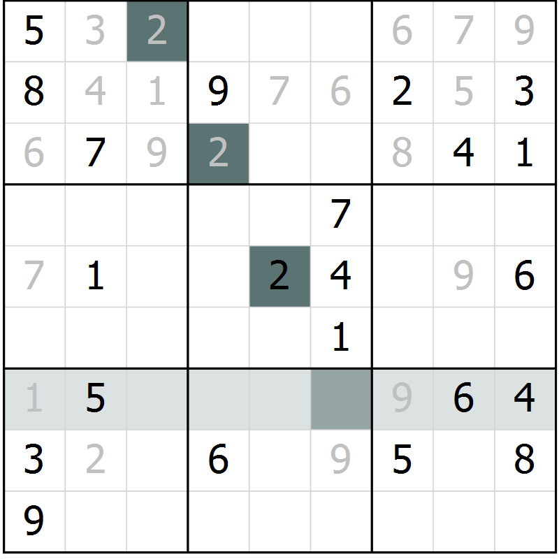 Position des candidats pour la solution de la Gr 1 page 4 du magazine de sudoku Virtuose n° 104