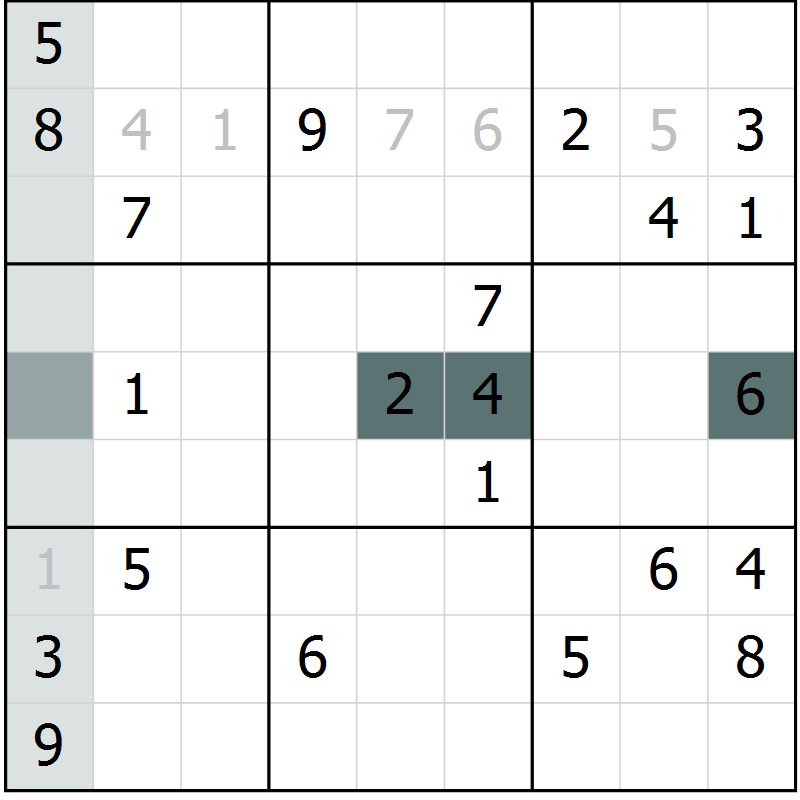 Position des candidats pour la solution de la Gr 1 page 4 du magazine de sudoku Virtuose n° 104