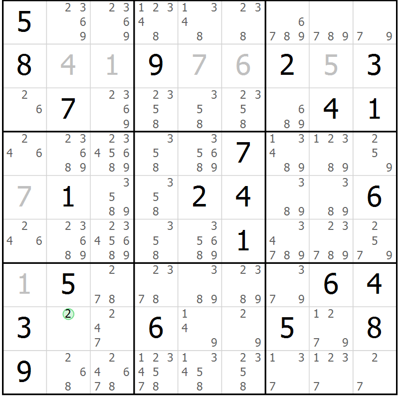 Position des candidats pour la solution de la Gr 1 page 4 du magazine de sudoku Virtuose n° 104