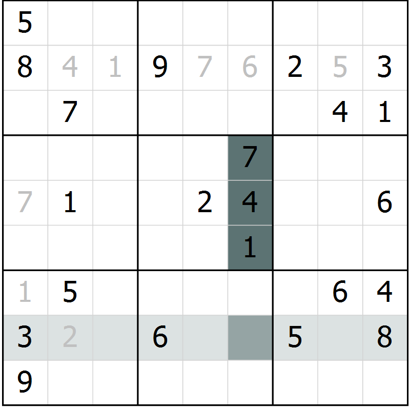 Position des candidats pour la solution de la Gr 1 page 4 du magazine de sudoku Virtuose n° 104
