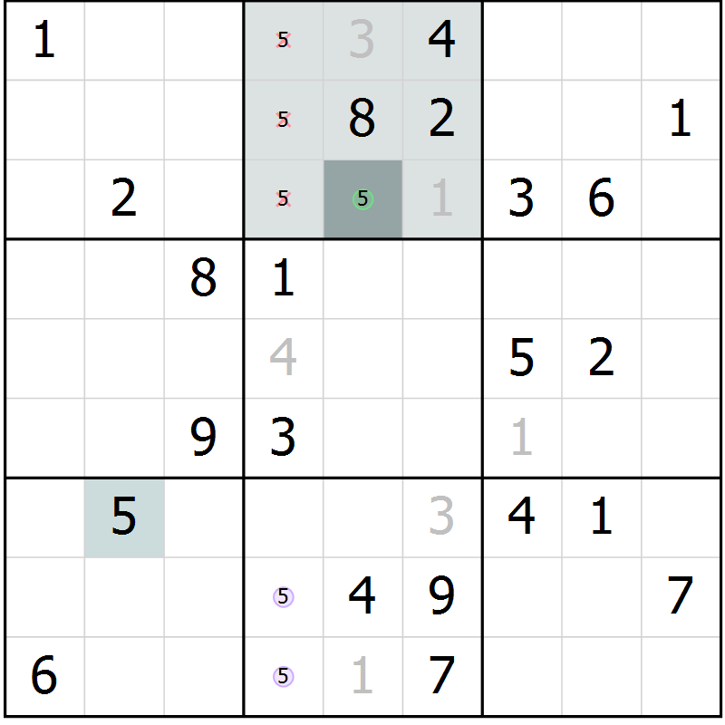 Position des candidats pour la solution de la Gr 10 page 13 du magazine de sudoku Virtuose n° 104