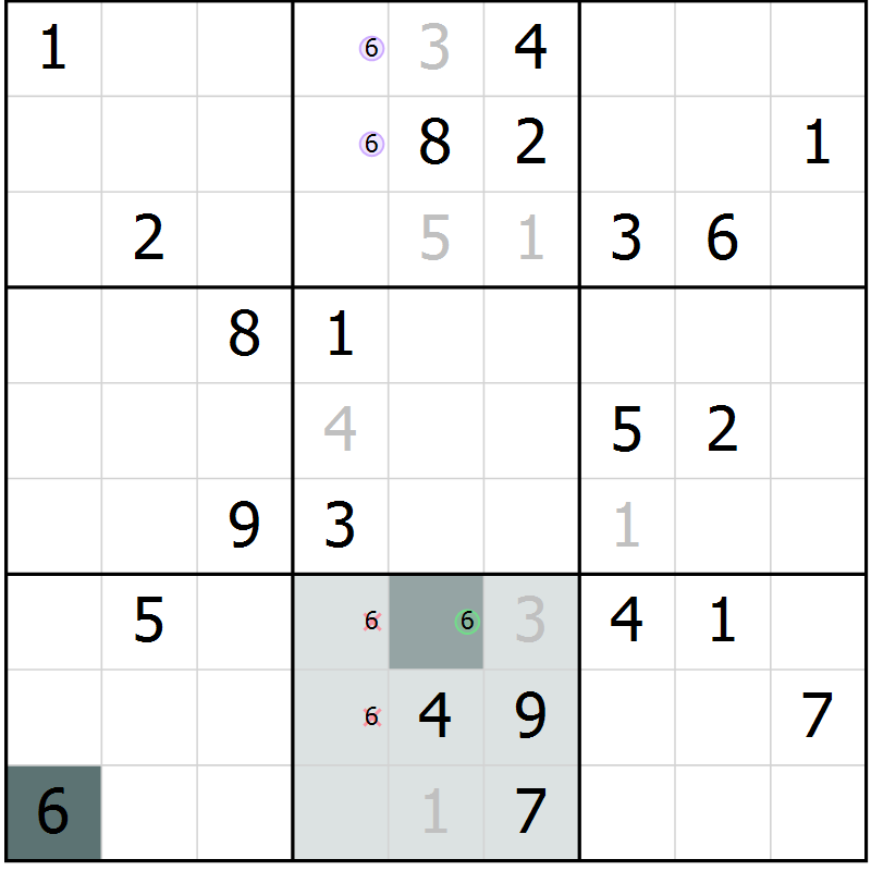 Position des candidats pour la solution de la Gr 10 page 13 du magazine de sudoku Virtuose n° 104