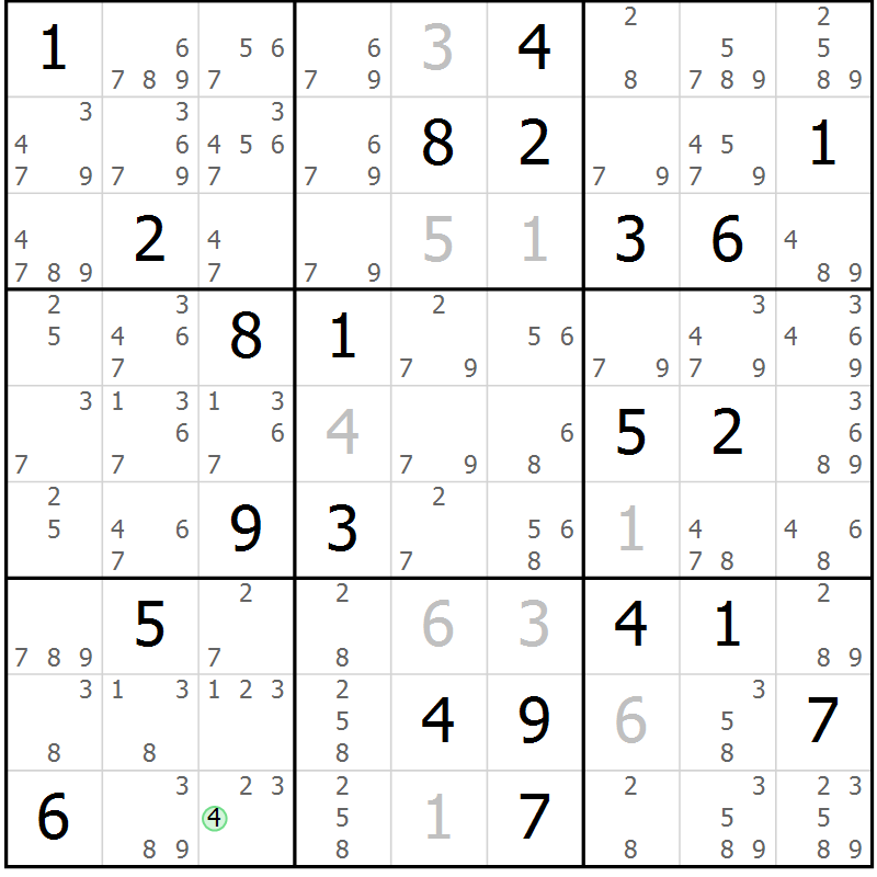 Position des candidats pour la solution de la Gr 10 page 13 du magazine de sudoku Virtuose n° 104