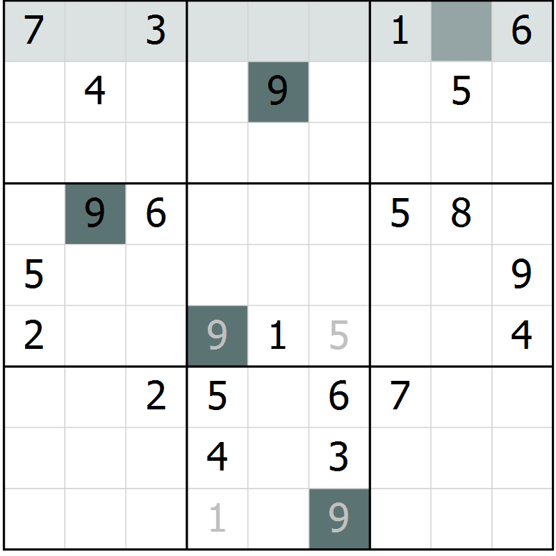 Position des candidats pour la solution de la Gr 11 page 14 du magazine de sudoku Virtuose n° 104
