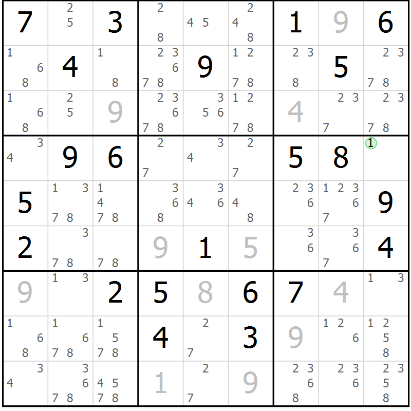Position des candidats pour la solution de la Gr 11 page 14 du magazine de sudoku Virtuose n° 104