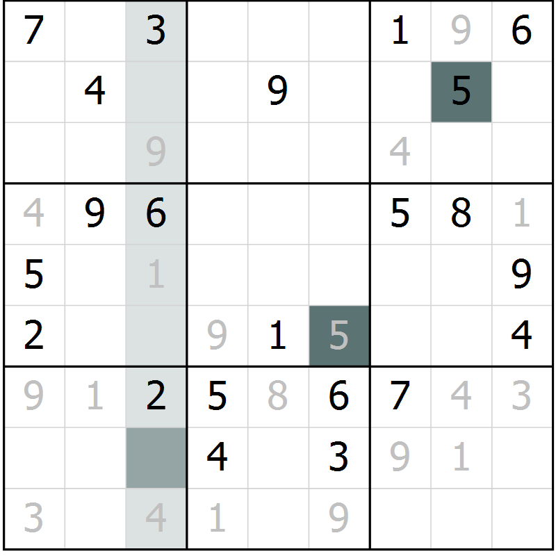 Position des candidats pour la solution de la Gr 11 page 14 du magazine de sudoku Virtuose n° 104