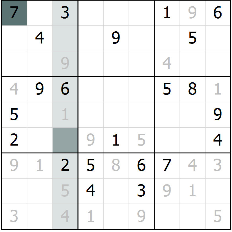 Position des candidats pour la solution de la Gr 11 page 14 du magazine de sudoku Virtuose n° 104
