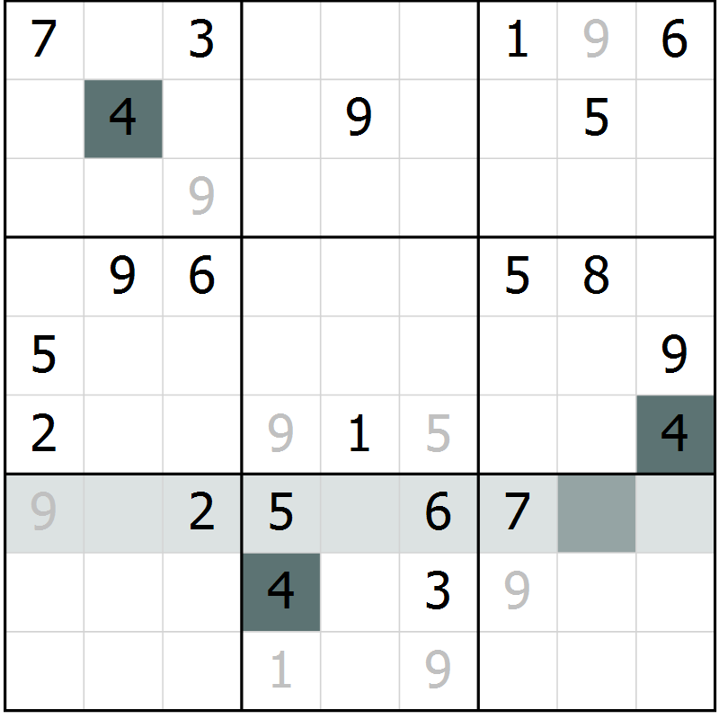 Position des candidats pour la solution de la Gr 11 page 14 du magazine de sudoku Virtuose n° 104