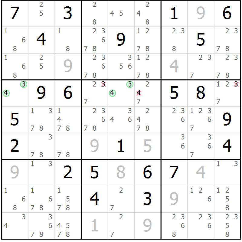 Position des candidats pour la solution de la Gr 11 page 14 du magazine de sudoku Virtuose n° 104