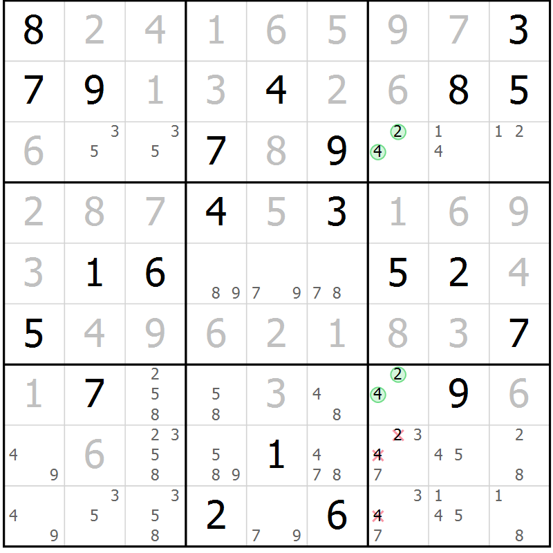 Position des candidats pour la solution de la Gr 12 page 15 du magazine de sudoku Virtuose n° 104