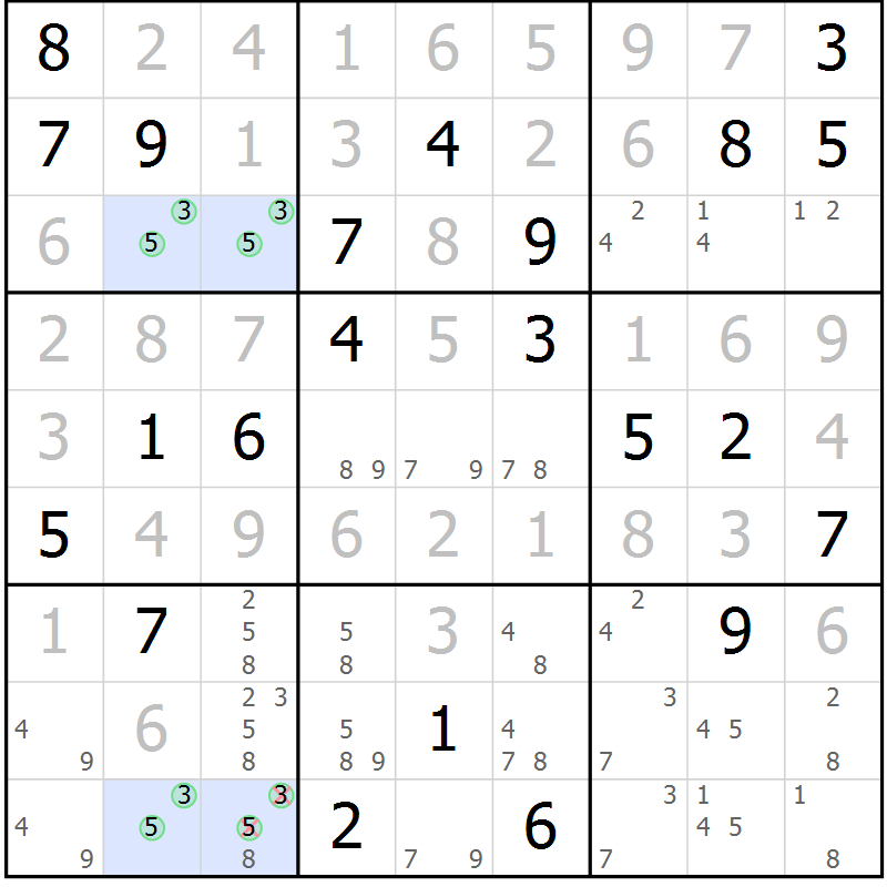 Position des candidats pour la solution de la Gr 12 page 15 du magazine de sudoku Virtuose n° 104